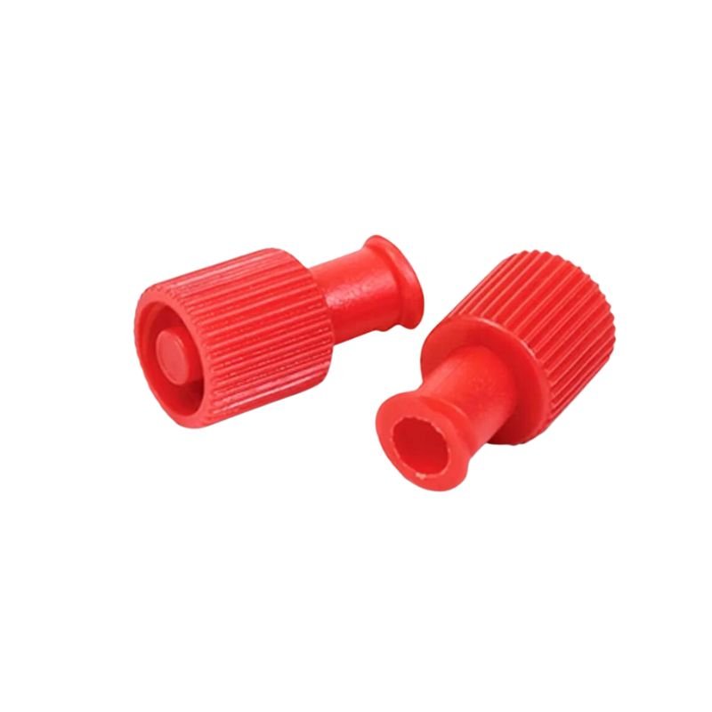 Tapa de obturación luer lock roja Cranberry — cierre estéril accesos vasculares