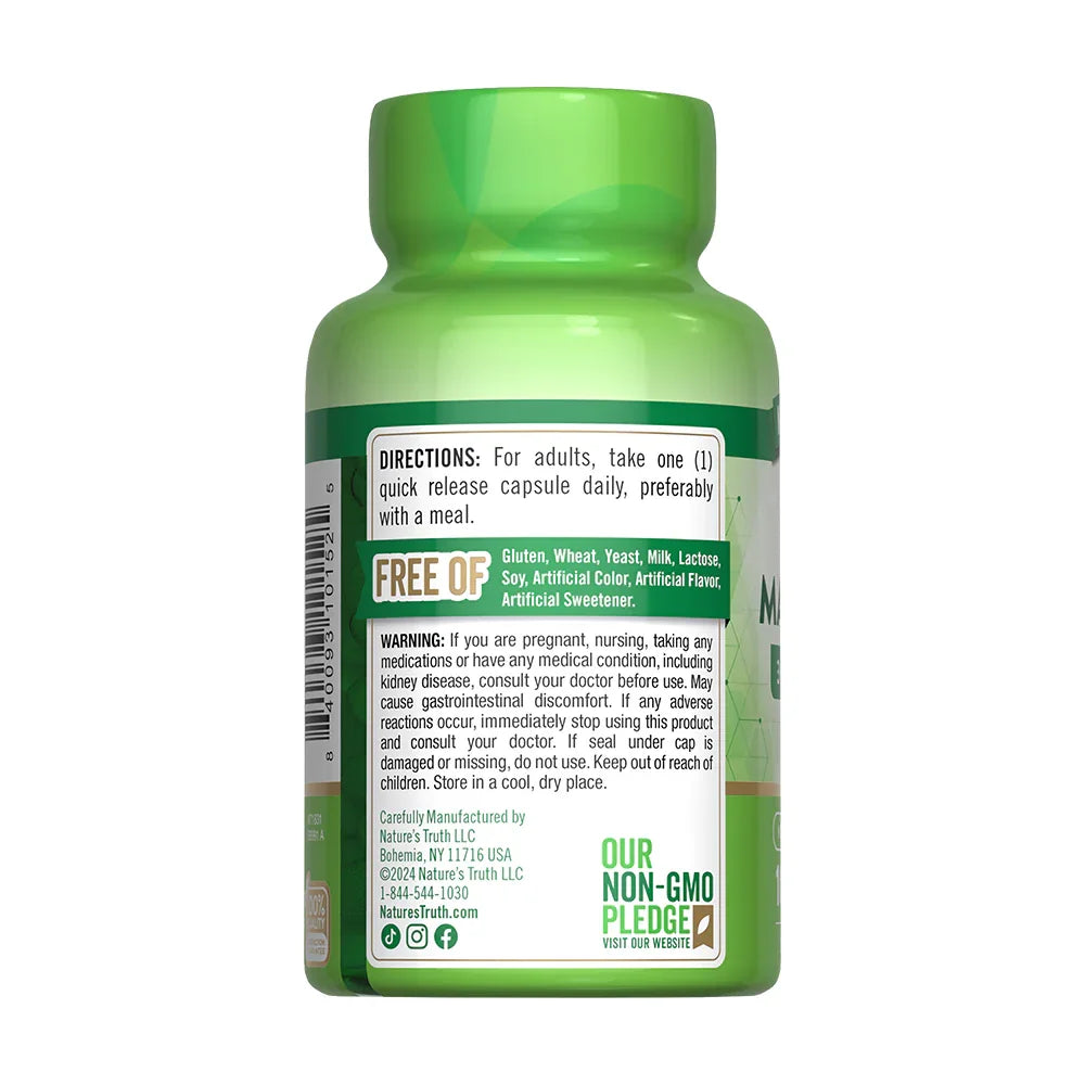 Instrucciones Triple Magnesio Nature's Truth - 1 cápsula diaria con comida Free Of gluten Non-GMO Pledge