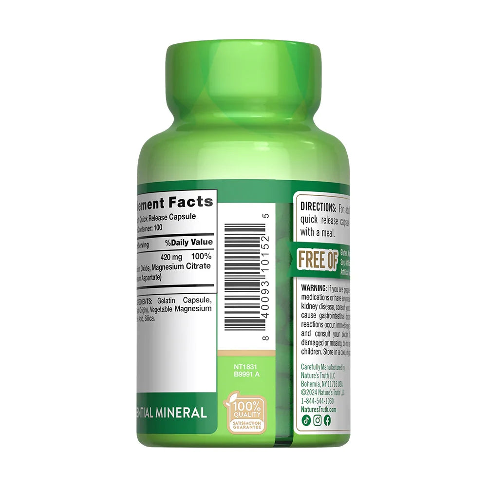 Triple Magnesio Supplement Facts - 420mg óxido citrato aspartato código NT1831 100% valor diario