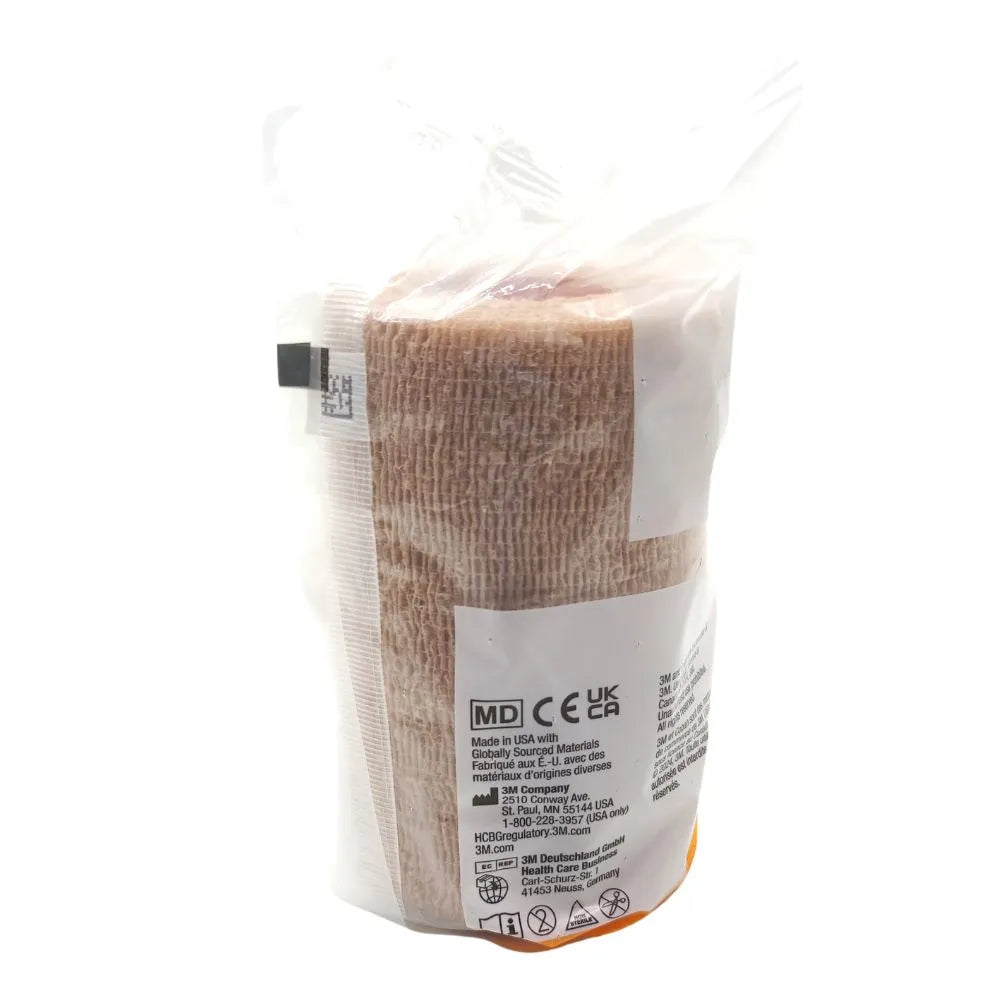 venda coban cohesiva 3M NL 10 cm x 4,5 m color beige sin látex. — aplicación en rodilla y extremidades inferiores