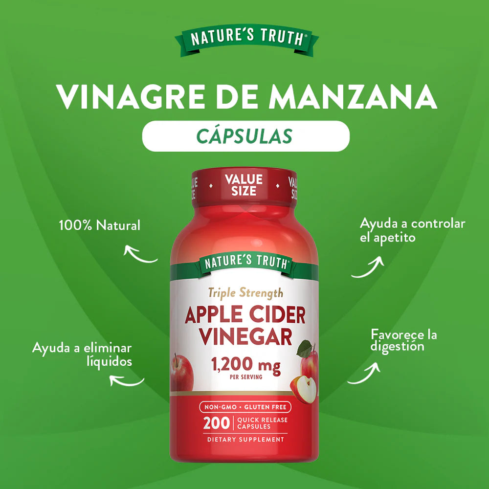 Beneficios Vinagre de Manzana Nature's Truth - Favorece digestión, control de peso y metabolismo natural