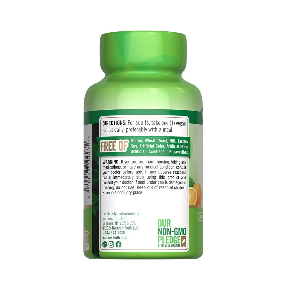 Instrucciones de uso y advertencias Vitamina C Nature's Truth - Non-GMO Pledge y Free Of