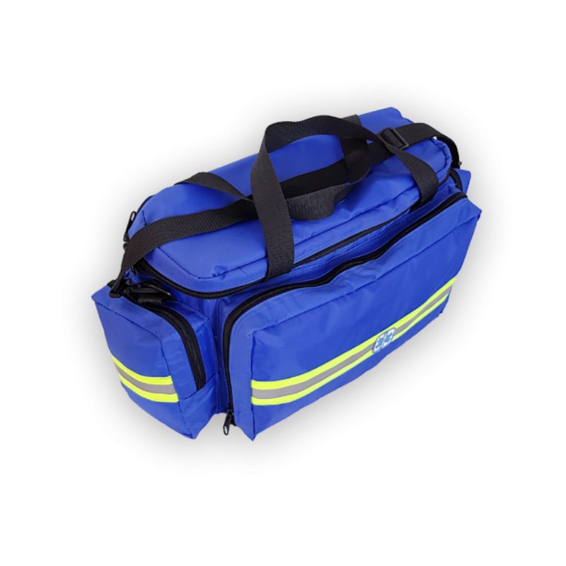 Bolso paramédico de emergencias azul, de gran capacidad (talla L), diseñado para transportar equipo médico esencial.