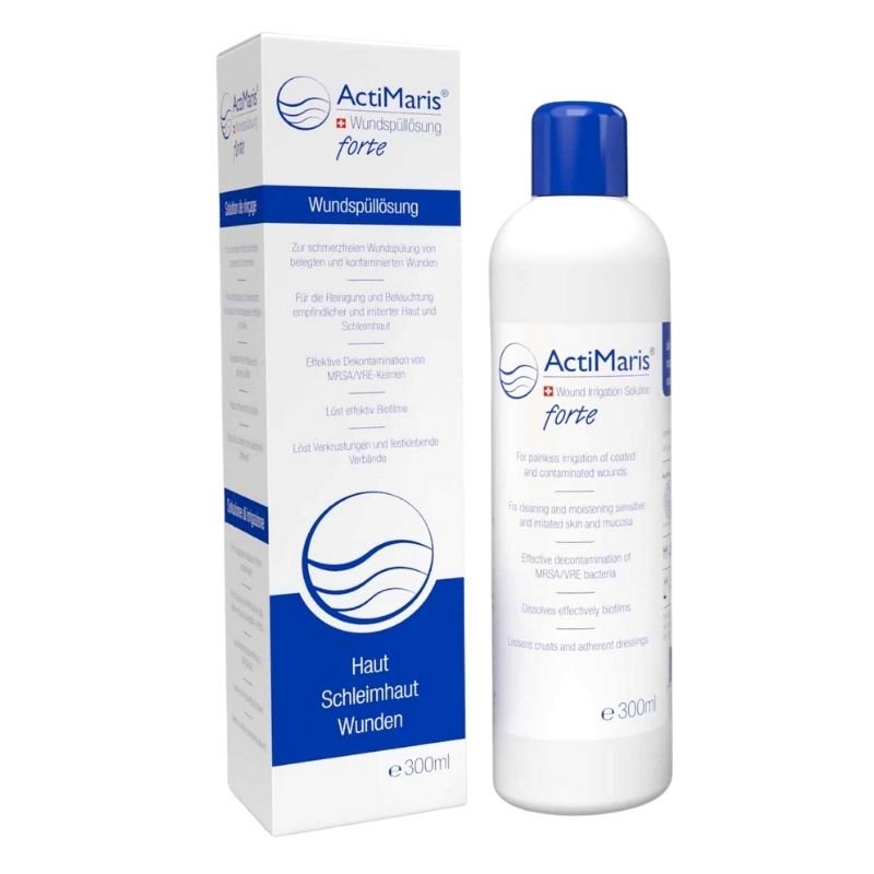 ActiMaris Forte 300mL solución antimicrobiana suiza botella y caja embalaje completo - TuBotiquin